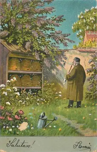 Artist fine art postcard bee keeper