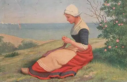 Artist fine art postcard Adolf Hering ein freies stundchen
