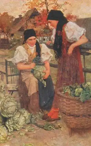 Artist fine art postcard J. Douba Chodky  les paysannes