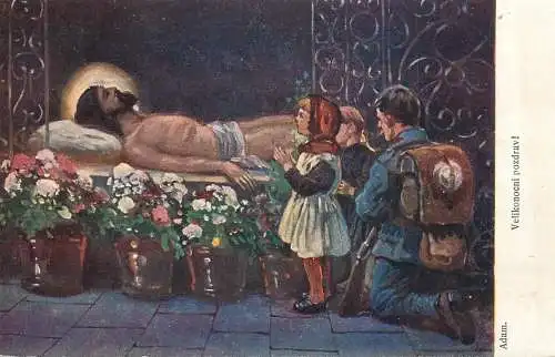 Artist fine art postcard Adam velikonocni posdrav