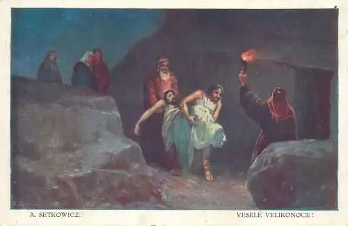 Artist fine art postcard A. Setkowicz Vesele Velikonoce