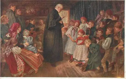 Artist fine art postcard J. Manes lecon de religion