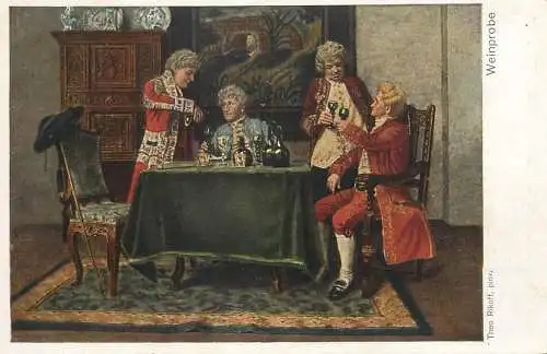 Artist fine art postcard weinprobe Theo Rikoff