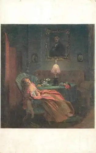 Artist fine art postcard J. Manes un roman lu
