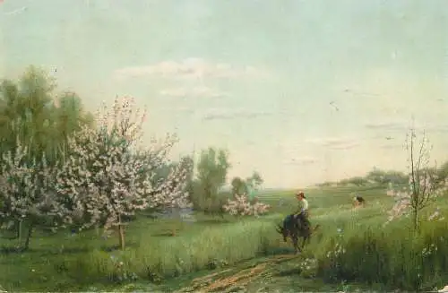 Artist fine art postcard Charles Francois Daubigny der Fruhling