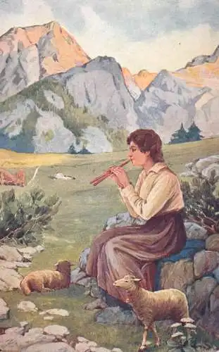 Artist fine art postcard Cermak junge hirtin