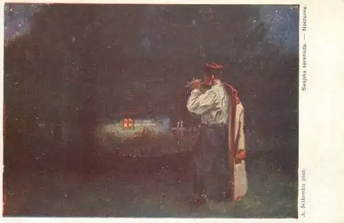 Artist fine art postcard A. Setkowicz Swojska serenada nocturne