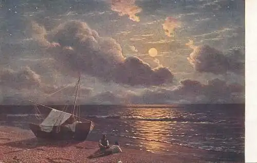 Artist fine art postcard G. O. Kalmykoff moonrise at the ocean