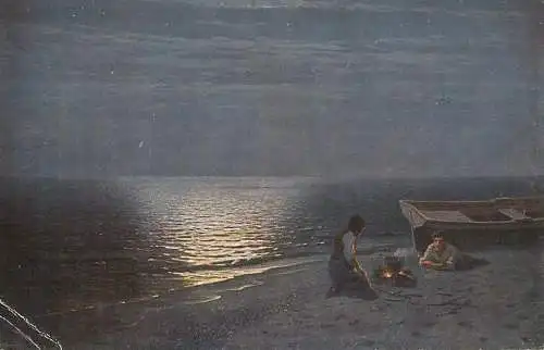 Artist fine art postcard G. Kalmykoff fisherman s supper