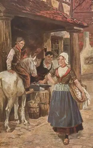 Artist fine art postcard Carl Rohling Die Dorfschone