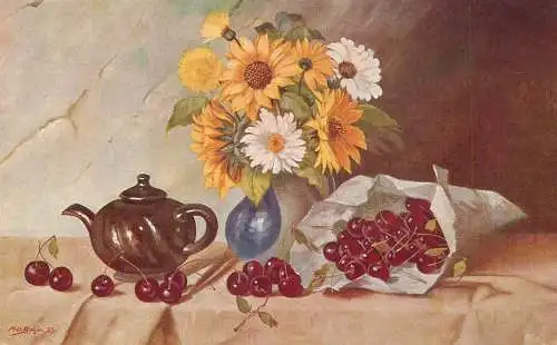 Artist fine art postcard sunflower vase and still nature