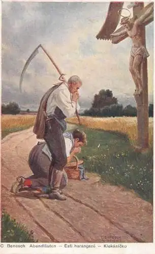 Artist fine art postcard C. Benesch Abendlauten esti harangzso klekanicko