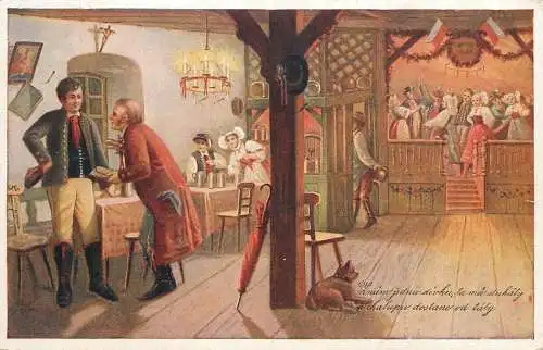 Artist fine art postcard ballroom tavern scene