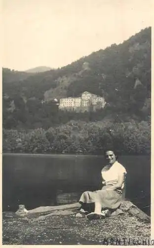 Real photo elegant woman by the lake 1955 Monticchio