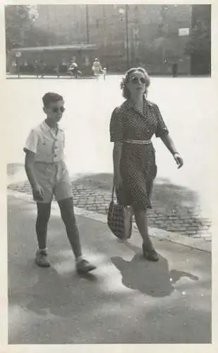 Real photo elegant lady and son