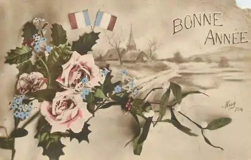 Real photo bonne annee 1917 France