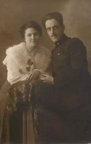 Real photo 1917 offier and wife fur coat