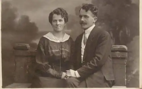 Social history anonymous persons portrait souvenir photo elegant couple