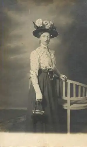 Social history anonymous persons portrait souvenir photo elegant woman hat