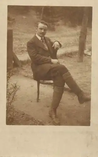 Social history anonymous persons portrait souvenir elegant man in the yard