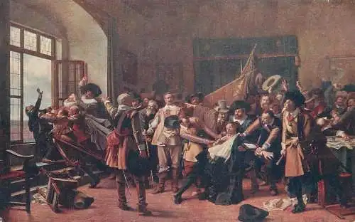 Artist fine art postcard V. Brozik defenestration