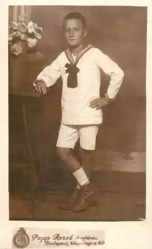 Social history anonymous persons portrait souvenir child navy suit Papp Rezso