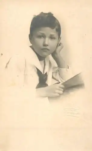 Social history anonymous persons portrait souvenir boy navy suit