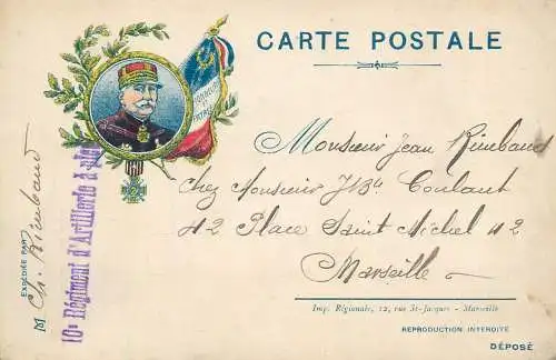 France Carte Postale Correspondance Militaire 10 Regiment d'Artillerie