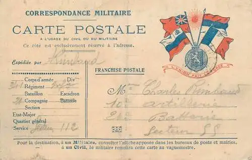 France Carte Postale Correspondance Militaire