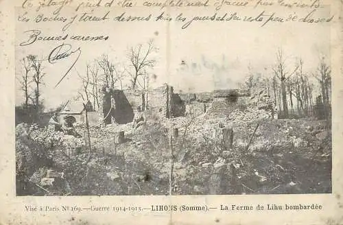 France Lihons (Somme) Guerre 1914-1915 Ferme de Lihu bombardee