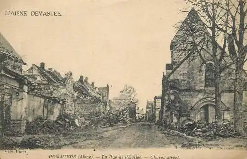 France Pommiers (Aisne) Rue de l'eglise - Aisne devastee