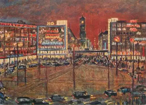 Fine arts painting Oskar Nerlinger Berlin Alexanderplatz am Abend