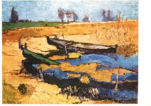 Fine arts painting Otto Niemeyer Holstein boats in the baltic Lagoon