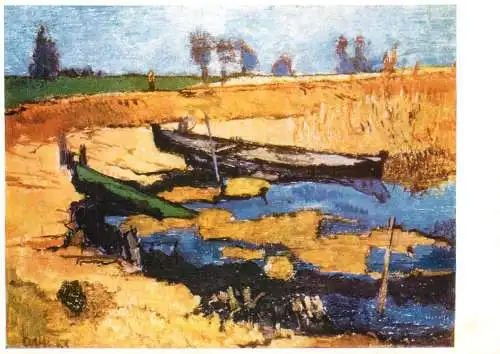 Fine arts painting Otto Niemeyer Holstein boats in the baltic Lagoon