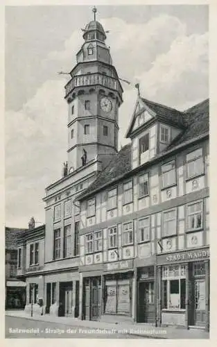 Germany Salzwedel Strasse der Freundschaft mit Rathausturm