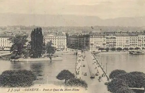 Suisse cpa Genève pont et quai du Mont Blanc