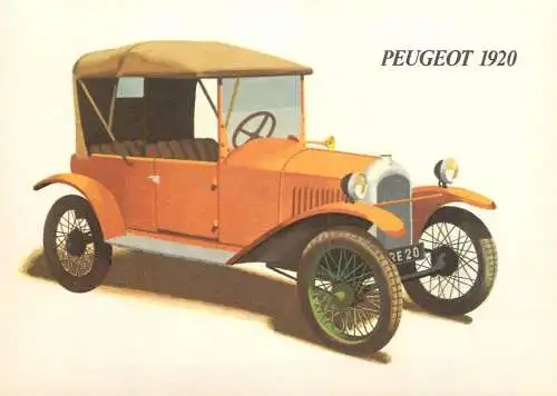 Transportation postcard car Peugeot 1920