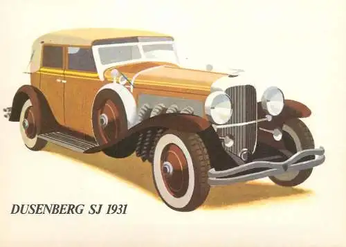 Transportation postcard car Dusenberg SJ 1931