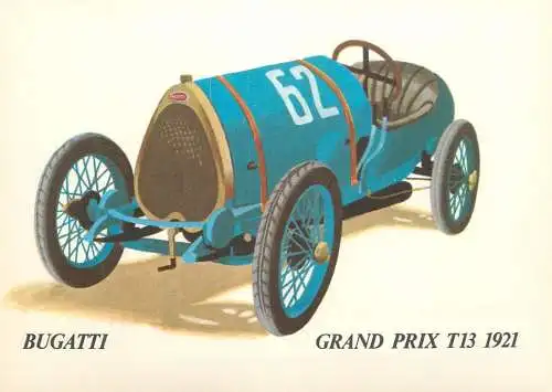 Transportation postcard car race Bugatti Grand Prix T13 1921