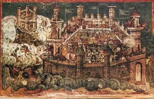 Romania manastirea Vatra Moldovitei pictura asediul Constantinopolului