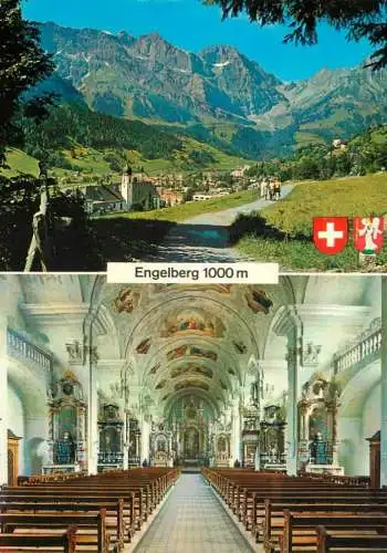 Switzerland Engelberg Cathedral interior view and cityscape