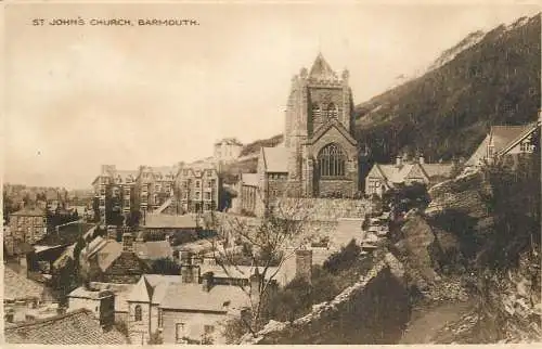 British buildings & architecture, churches & cathedrals postcard Barmouth St. John's church