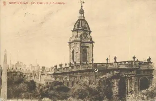 British buildings & architecture, churches & cathedrals postcard Birmingham St. Phillip's