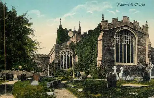 British buildings & architecture, churches & cathedrals postcard Beaumaris church