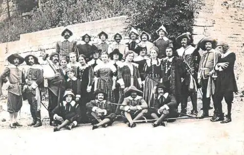 Men and women wearing typical old historical costumes group photo