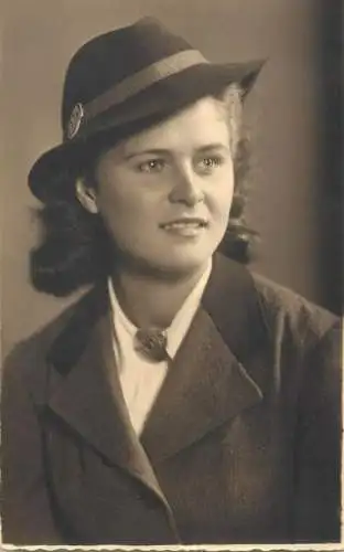 Social history elegant costume and fancy hat glamorous lady portrait