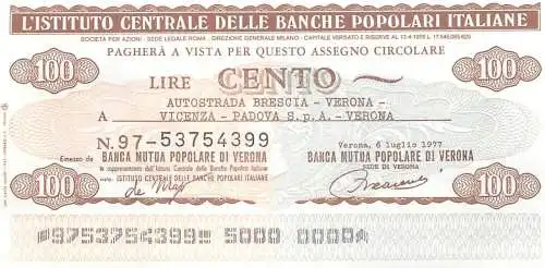 Autostrada Brescia - Verona - Vicenza - Padova - Verona lire cento