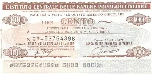Autostrada Brescia - Verona - Vicenza - Padova - Verona lire cento