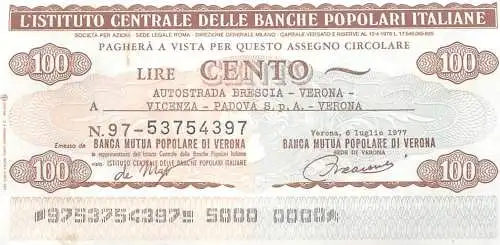 Autostrada Brescia - Verona - Vicenza - Padova - Verona lire cento