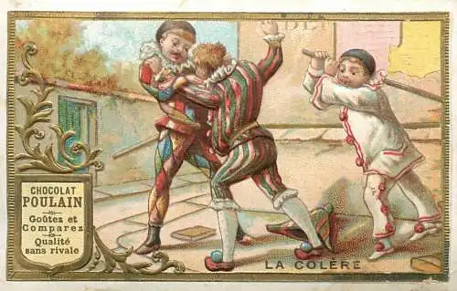 Trade Card Chocolate Poulain - La colere embossed